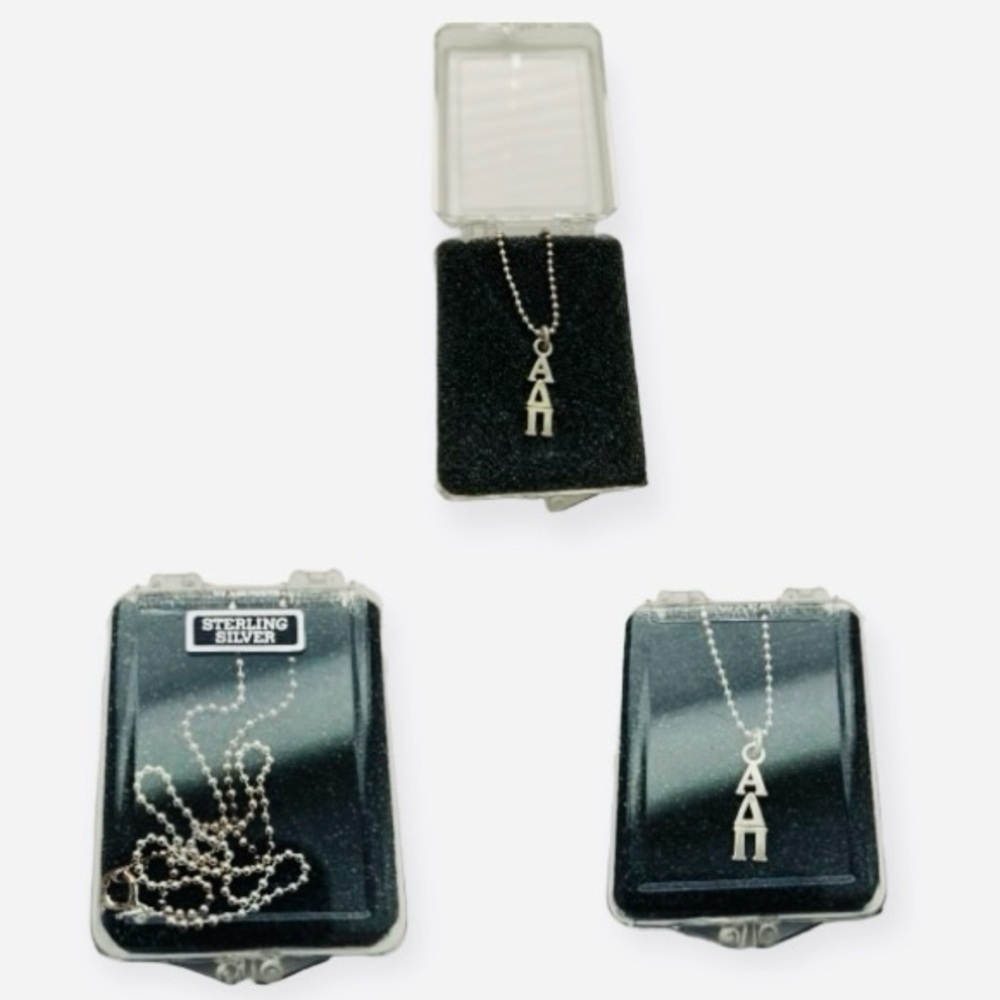 STERLING SORORITY Alpha Delta Pi Vertical Silver Necklace ADPI NIB VINTAGE - Picture 3 of 15